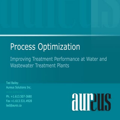 Water And Wastewater Optimization   Aureus Solutions Inc.