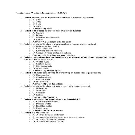 Water and Water Management MCQs from chatgpt