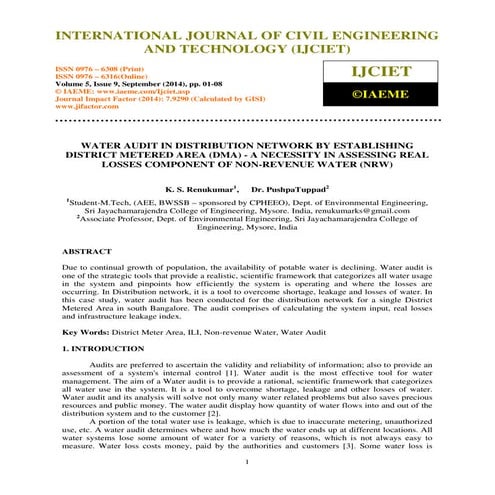 Water audit in distribution network by establishing district metered area dma...