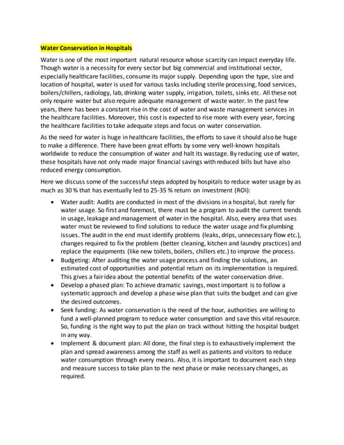 Water conservation in  hospitals