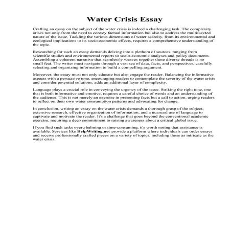 Water Crisis Essay. Water Crisis and Suggestion for Solutions Free ...