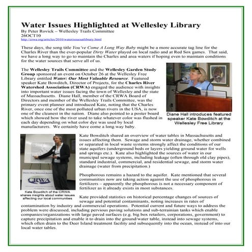 Water Issues Highlighted at Wellesley Library_Oct2010