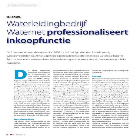 Waterleidingbedrijf professionaliseert inkoopfunctie 2010 jv v