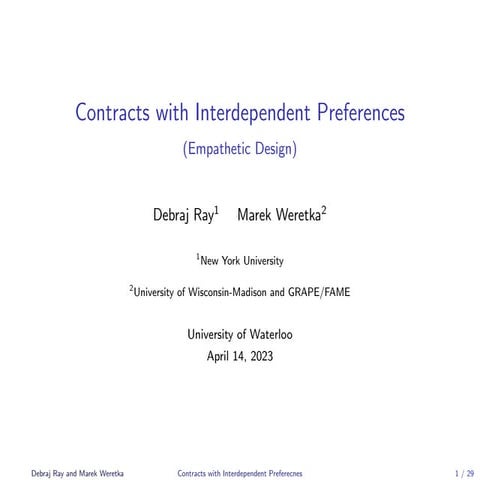 Contracts with interdependent preferences subtitle: Empathetic design | PPT