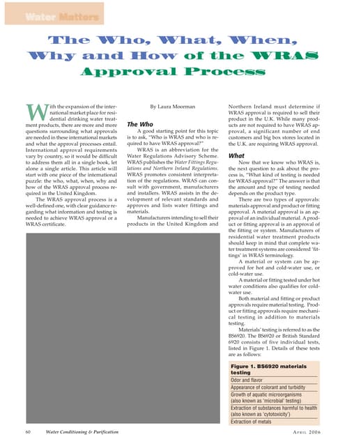 Water Matters - Who, What, Why, When & How of WRAS Approval