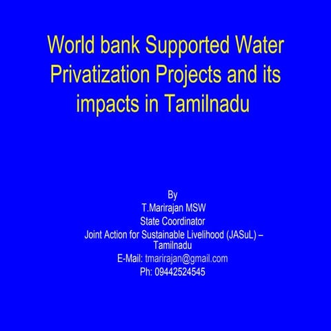 Water Privatization In Tamilnadu By World Bank