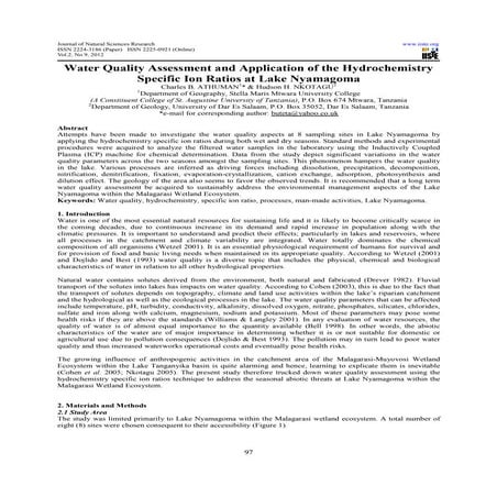 Water quality assessment and application of the hydrochemistry