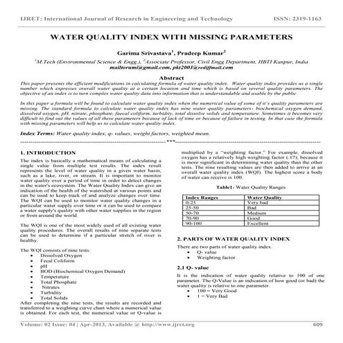 Water quality index with missing parameters