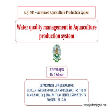 Water quality management in aquaculture production system aqc 601