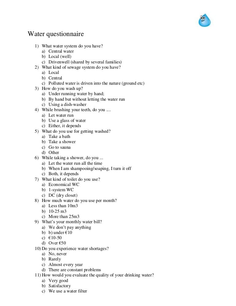 Water questionnaire