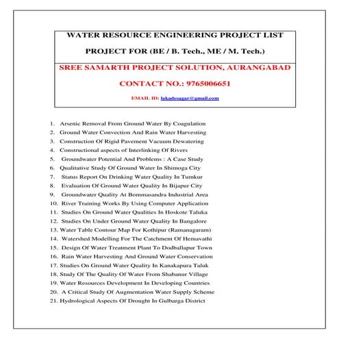 Water resource engineering project list 2