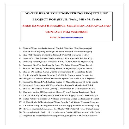 Water resource engineering project list  3