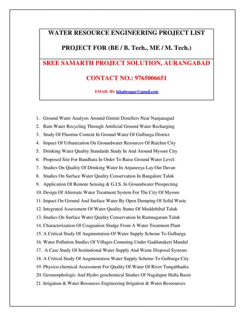Water resource engineering project list | PDF