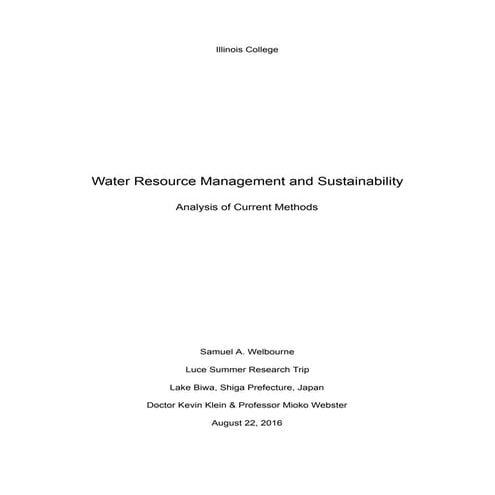 Water Resource Management and Sustainability