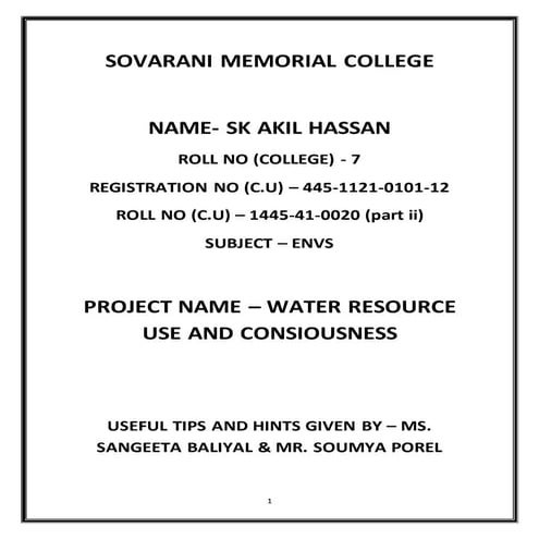 Water resource use and consiousness