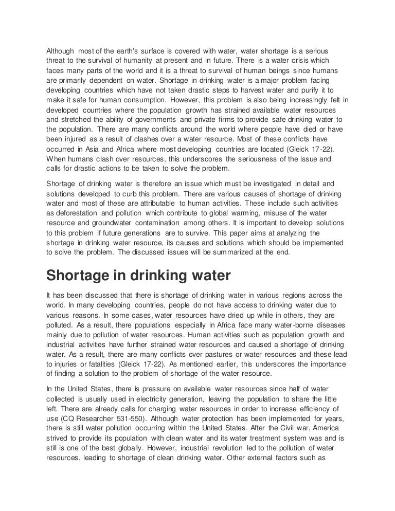 The Global Water Shortage - Words | Essay Example