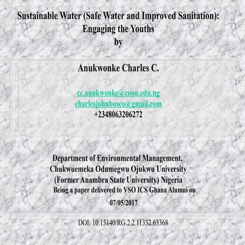 Sustainable Water (Safe Water and Improved Sanitation): Engaging the Youths