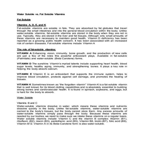 Water soluble vs Fat Soluable