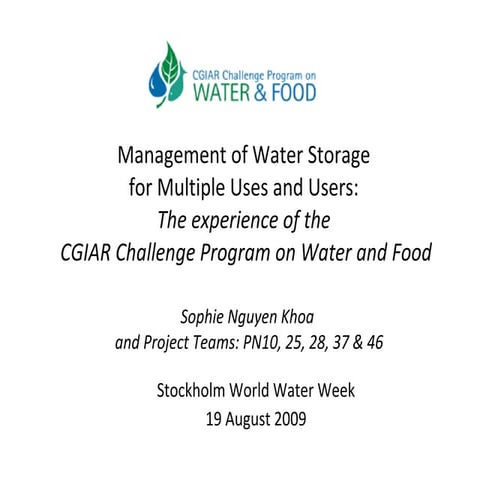 Water Storage For Multiple Uses SWWW09 Nguyen Khoa Et Al