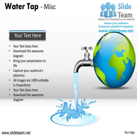 Water tap wastage of water conservation misc powerpoint presentation templates.