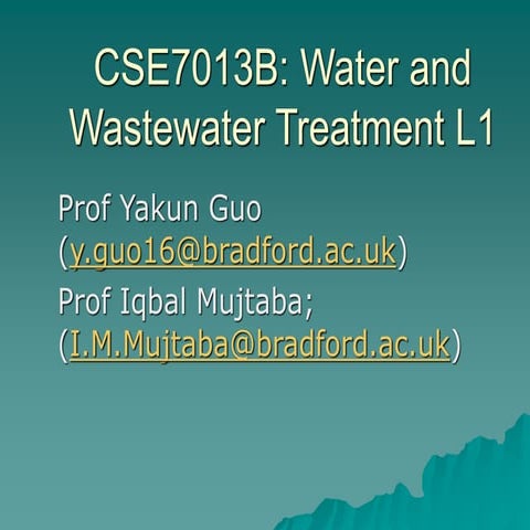 Water wastewater treatment lecture one 1