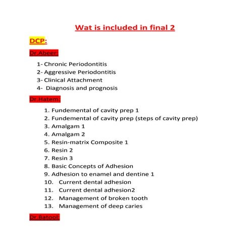 Wat is included in final