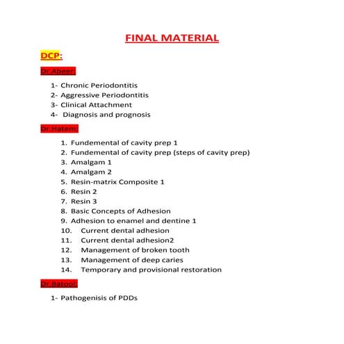 Wat is included in final