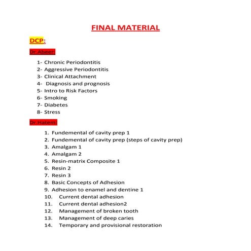 Wat is included in final