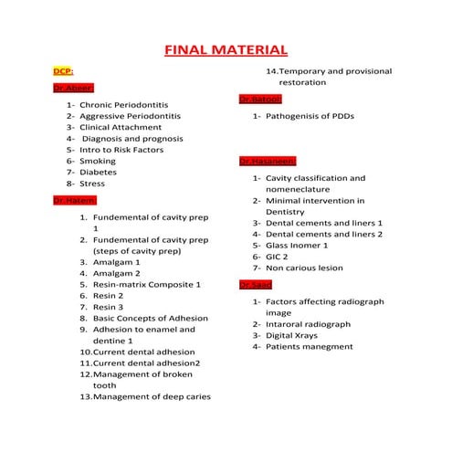 Wat is included in final