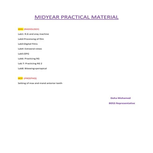 Wat is inlucded in midyear practical