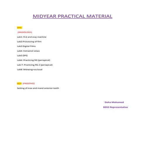 Wat is inlucded in midyear practical