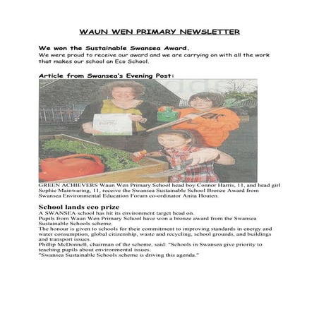 Waun wen primary newsletter comenius