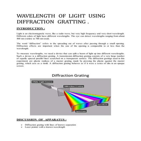 Wavelength  of  light  using  diffraction  gratting .