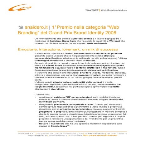 1° Premio nella categoria “Web Branding” del Grand Prix Brand Identity 2008 p...