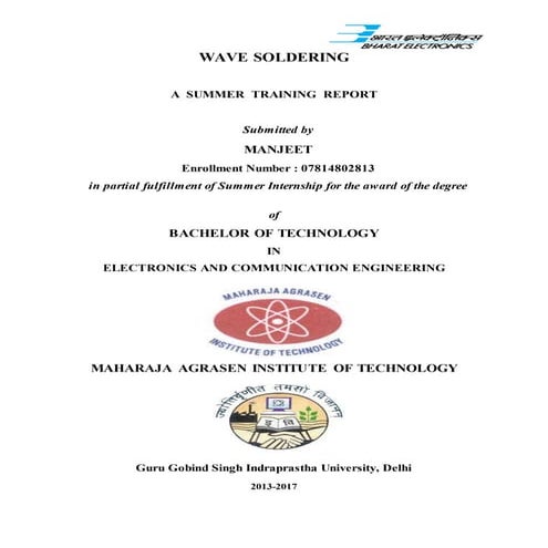 Wave Soldering Summer Training Report Bel Kotdwara