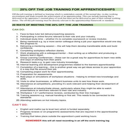 Meeting the 20% Apprenticeships off the Job Training requirement  