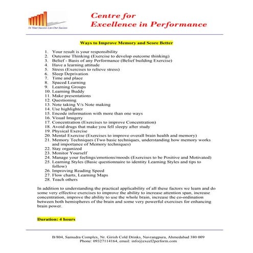 Ways to improve memory and score better