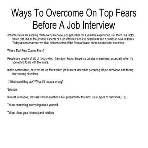 Ways to overcome on top fears before a job interview | PPT