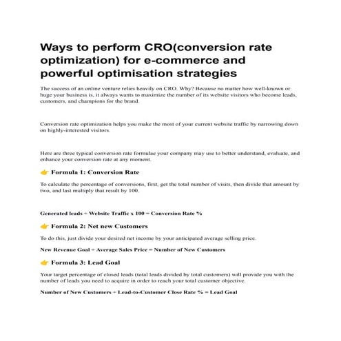 Ways to perform CRO(conversion rate optimization) for e-commerce and powerful...