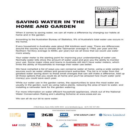 Saving Water in the Home and Garden - Farmhand for Drought Relief