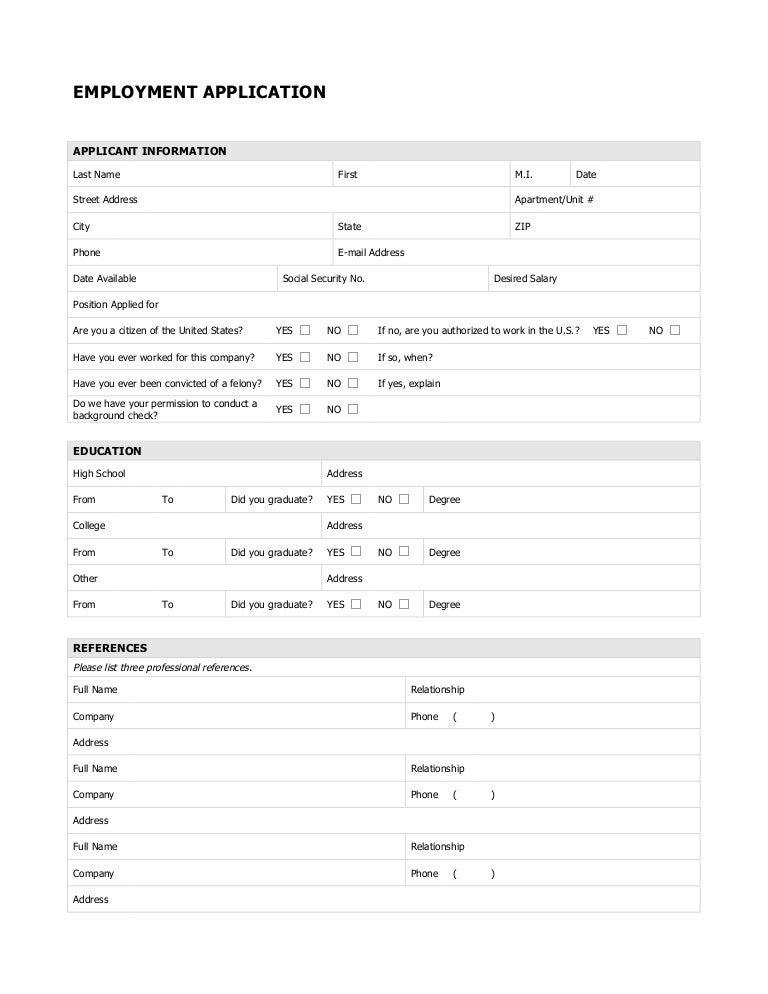 generic employment application april 2012