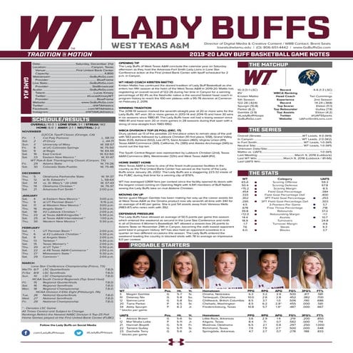 WT Women's Basketball Game Notes (12-30-20) | PDF