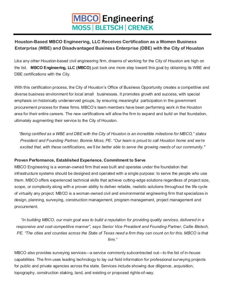 MBCO WBE DBE Announcement