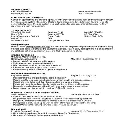 William B. Hauck Resume PDF