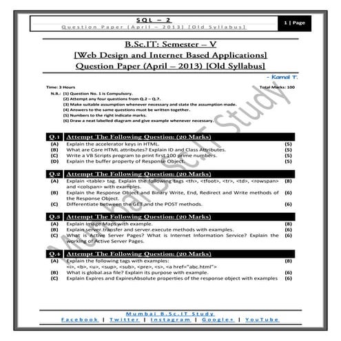 [Question Paper] Web Design and Internet Based Applications (Old Syllabus) [A...