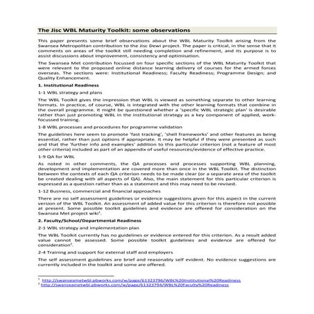 Wbl maturity toolkit issues