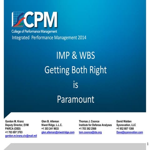 IMP & WBS - Getting Both Right is Paramount
