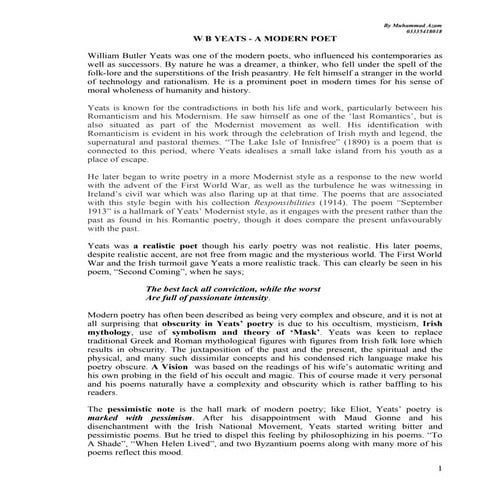 W b yeats as a modern poet