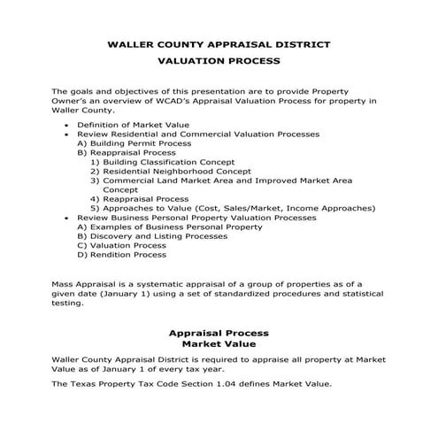Waller county appraisal district valuation process