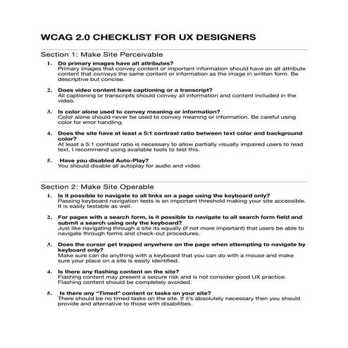 WCAG Checklist accessibility guildelines